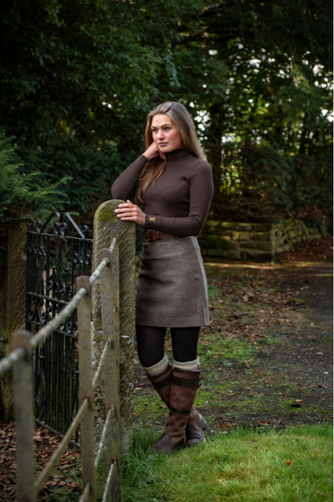 Henrietta Tweed Skirt - Mocha Herringbone