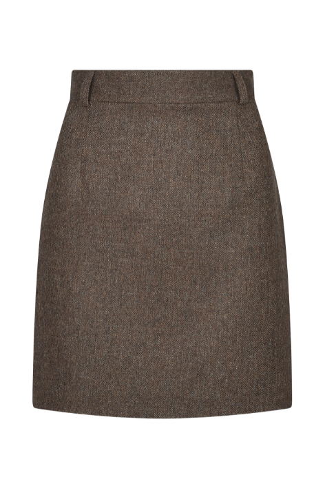 Henrietta Tweed Skirt - Mocha Herringbone