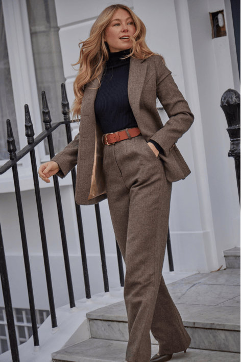 Aurelia Tweed Blazer - Mocha Herringbone