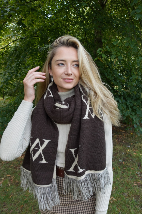 VA Monogram Scarf - Chocolate / Stone