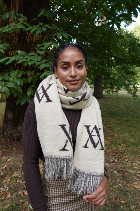 VA Monogram Scarf - Chocolate / Stone