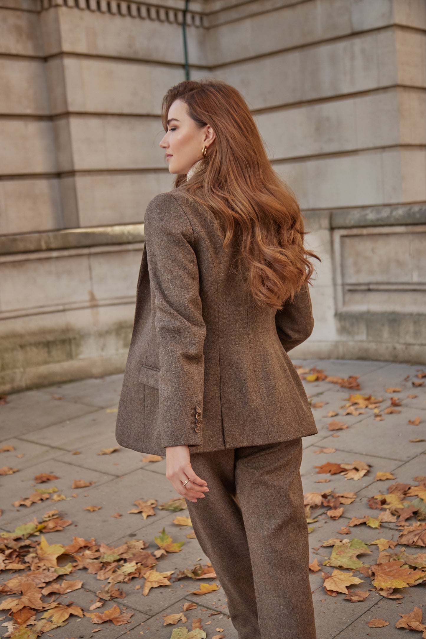 Aurelia Tweed Blazer - Mocha Herringbone