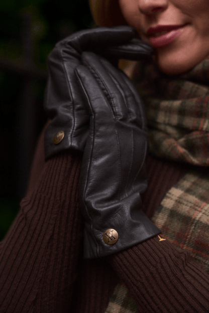 Fleece-Lined Leather Gloves - Chocolate