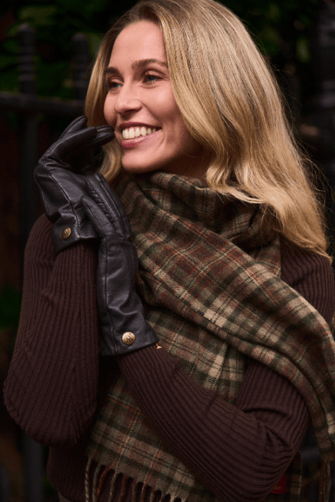 Fleece-Lined Leather Gloves - Chocolate