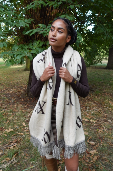 VA Monogram Scarf - Chocolate / Stone